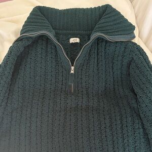 Aerie Dark Green Knit quarter-zip sweater